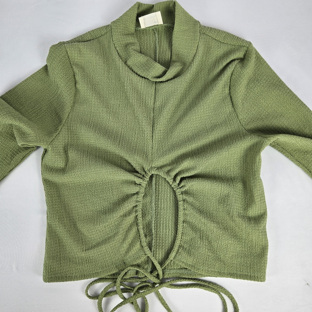 NWOT YTK Style Peach Love California Long Sleeve Green Shirt Crop Top L W Ties